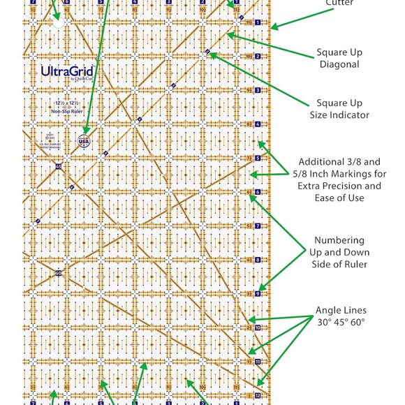 QuiltCut UltraGrid 12½" Square Bonus Non-Slip Quilting Ruler Set - Picture 4 of 4